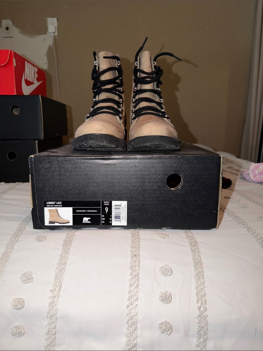 Sorel Lace-Up Hiking Boots in Beige and Black